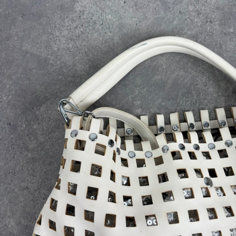 Studded faux-leather woven glitter hobo bag