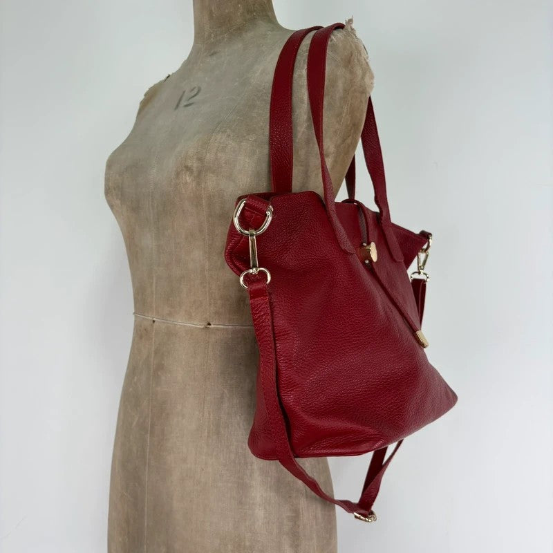 Italian leather red handbag with chic gold hardware