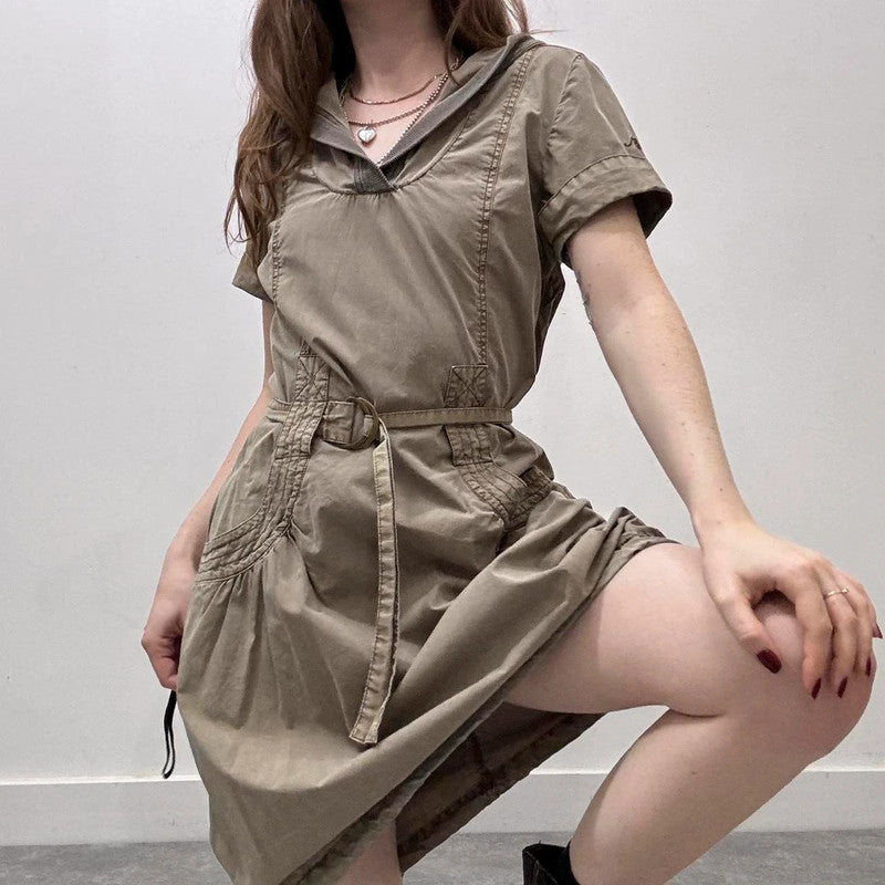 khaki cargo shirt dress