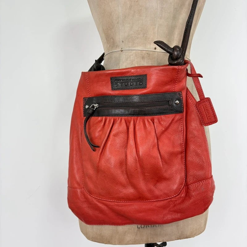 Vintage Red leather ruched pouch bag