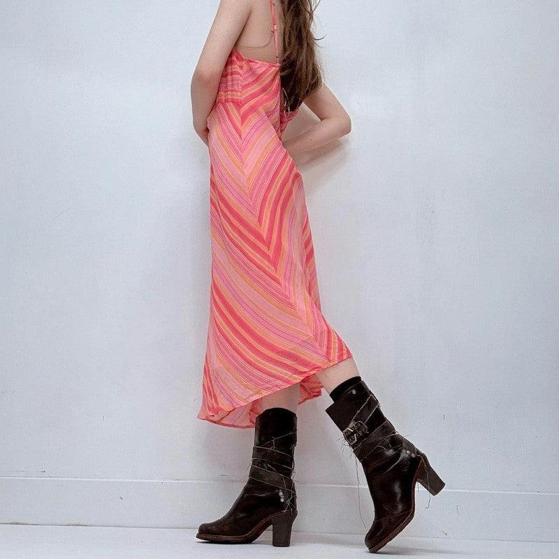 pink pinstripe bias cut flared dress