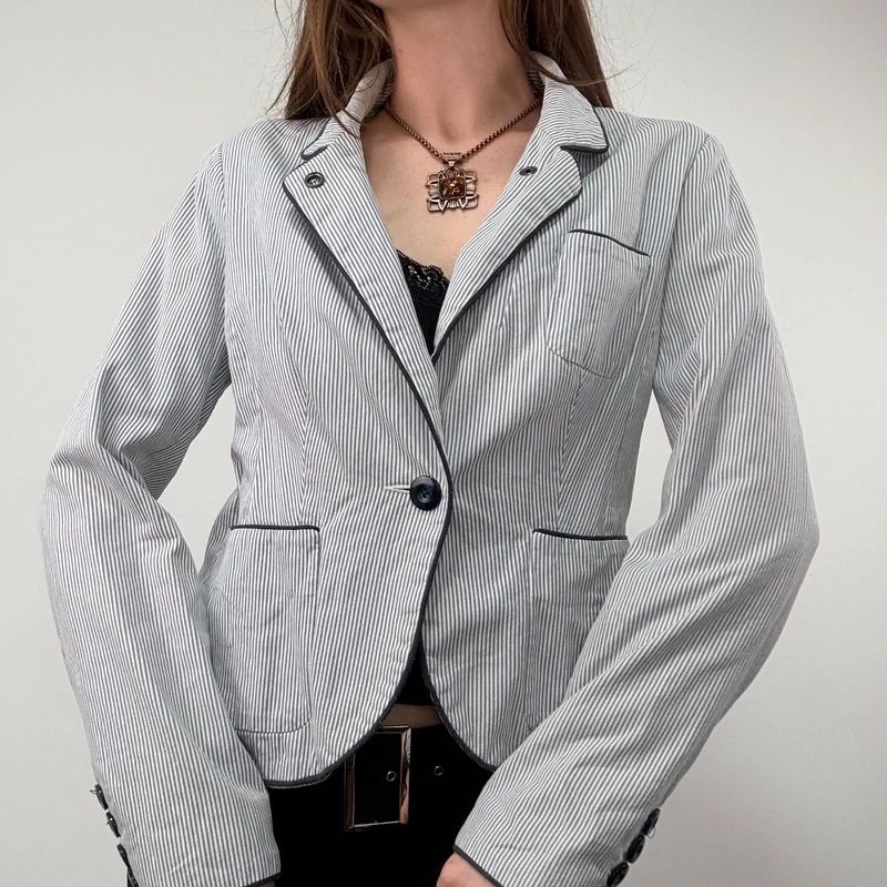 Pinstripe Flared Military Jacket