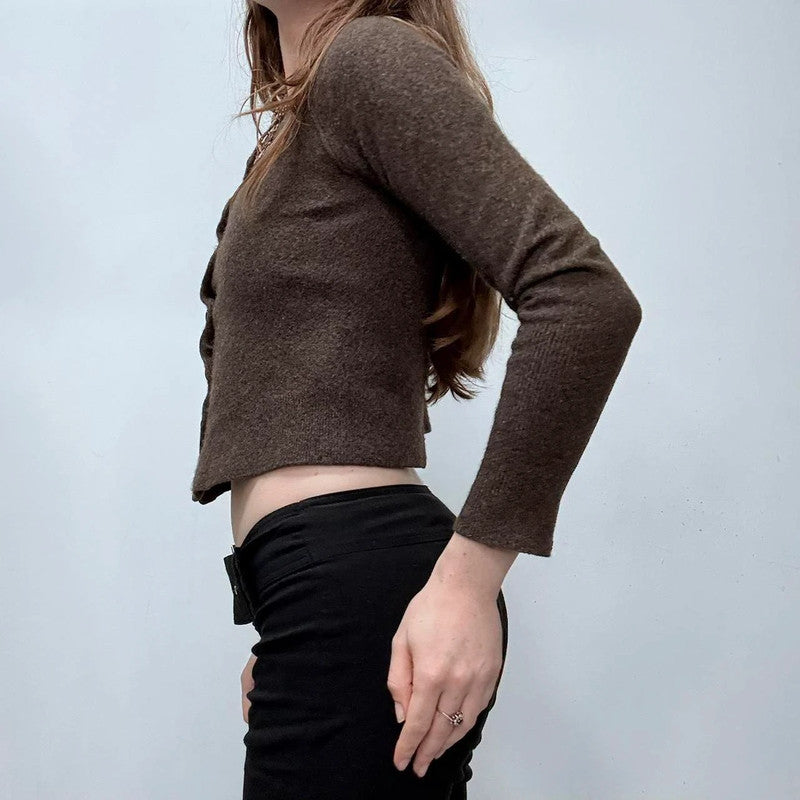 brown cashmere knitted cropped allsaints cardigan