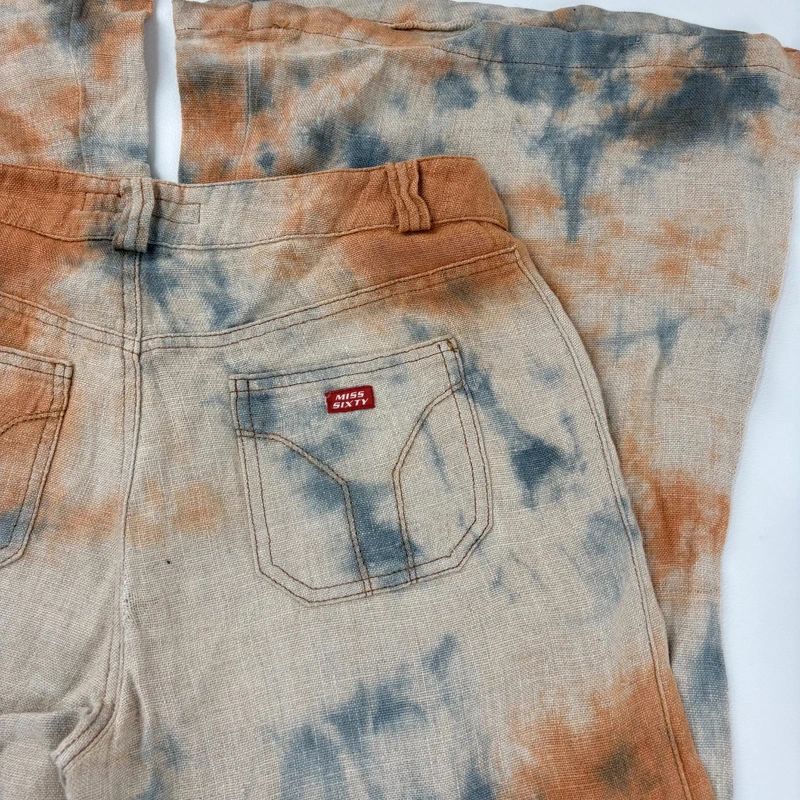 wide leg distressed dyed Linen trousers
