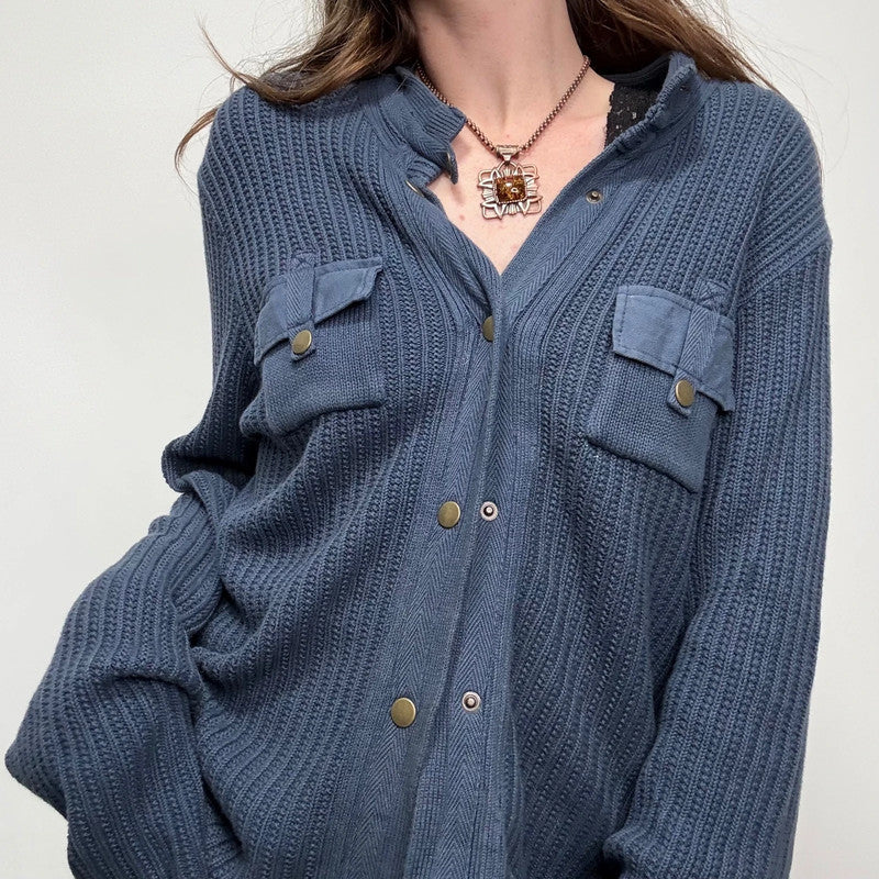 blue knitted military cardigan