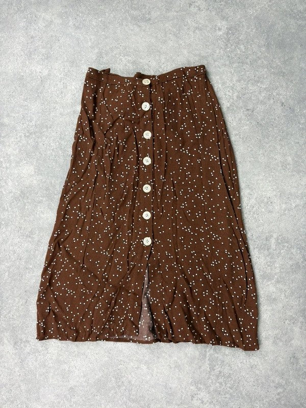 Brown polkadot button Rouje midi skirt