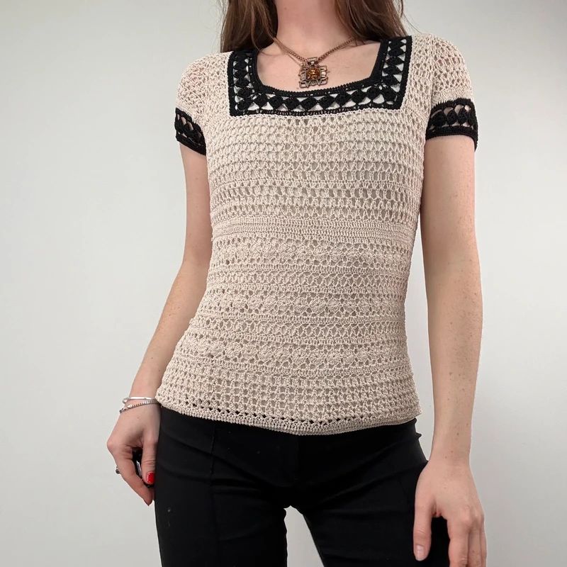Crochet Lace Knit Cream top