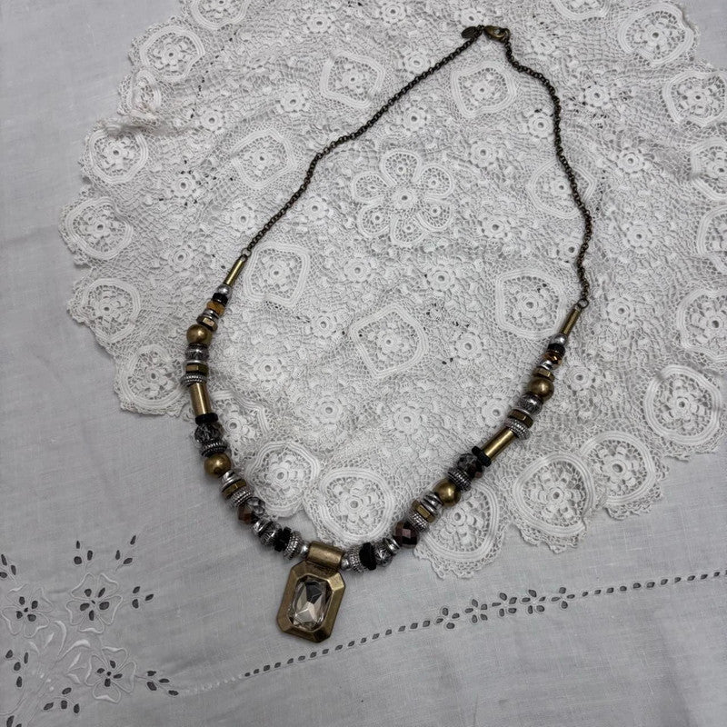 mixed metal beaded long necklace