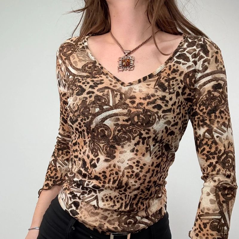 Leopard Print Y2K Baby Tee
