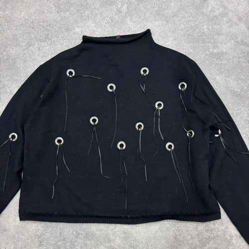 black knit eyelet studded jumper