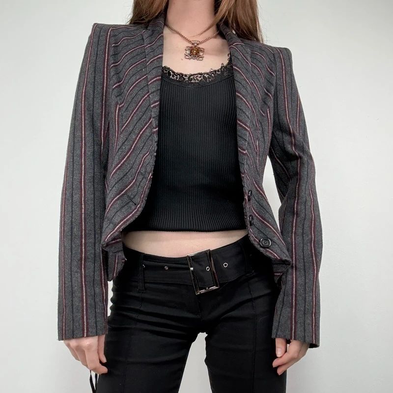 Striped fitted cropped archival blazer