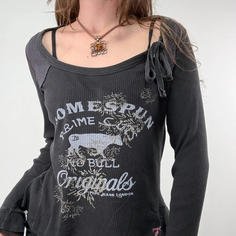 black long sleeve slouchy graphic t-shirt