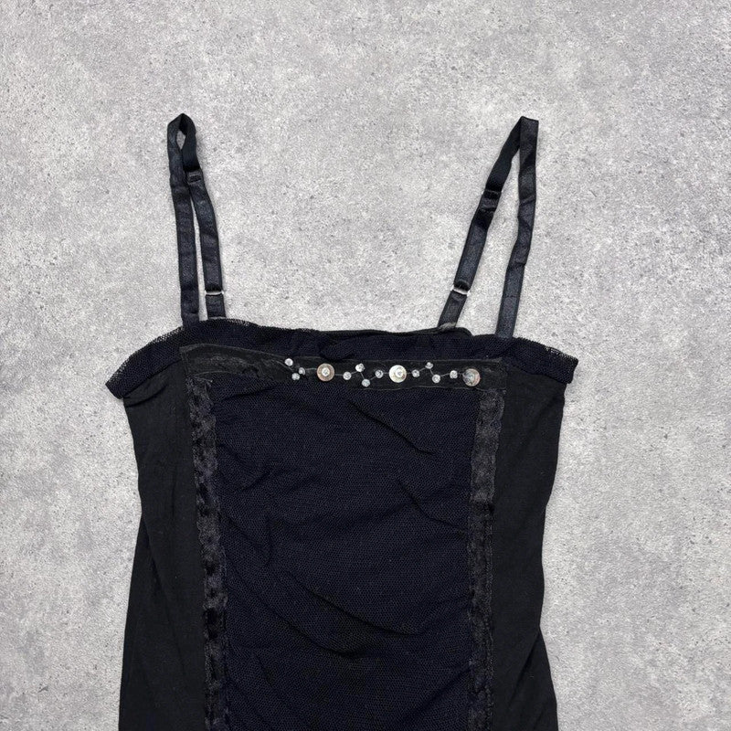 black lace crinkle back vest top