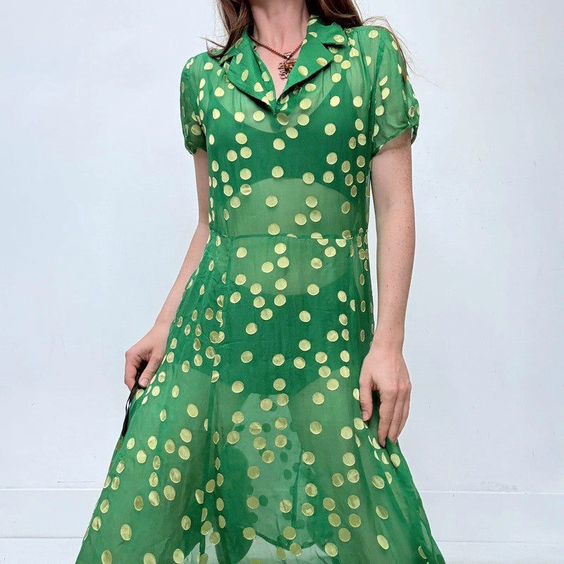 sheer green polkadot sun dress