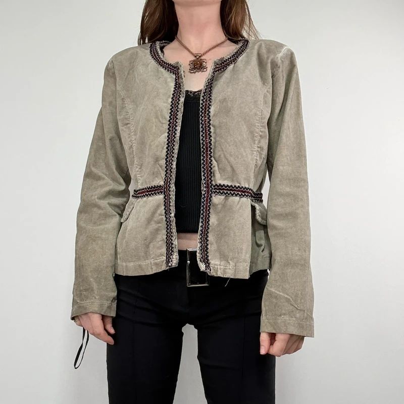 khaki flared braided ribbon military napolionic jacket