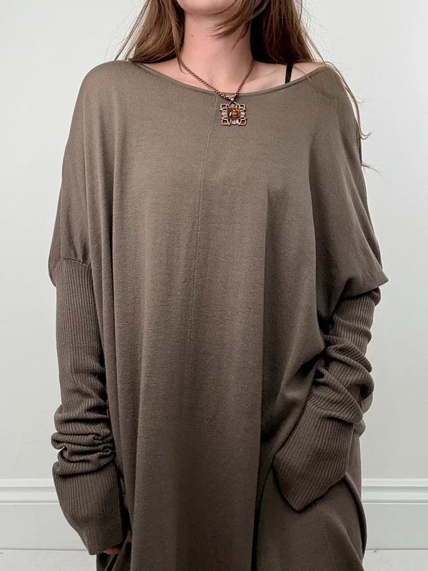khaki batwing slouchy long sleeve dress