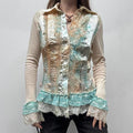 lace flared satin ruffle shirt
