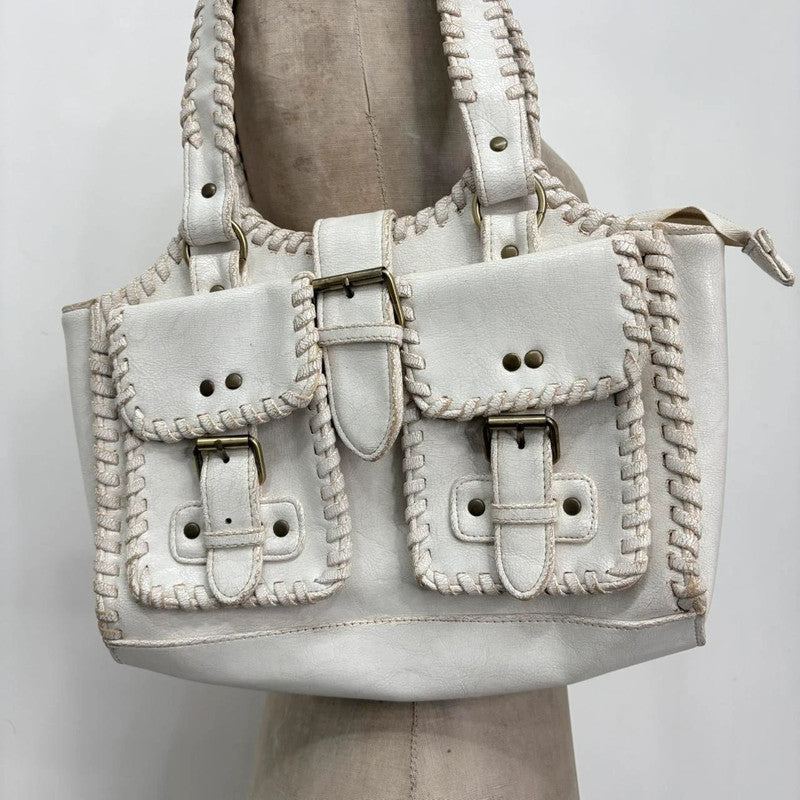 white chunky stitch leather bag