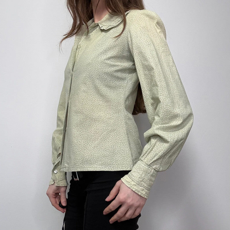 Laura Ashley green floral puff shirt