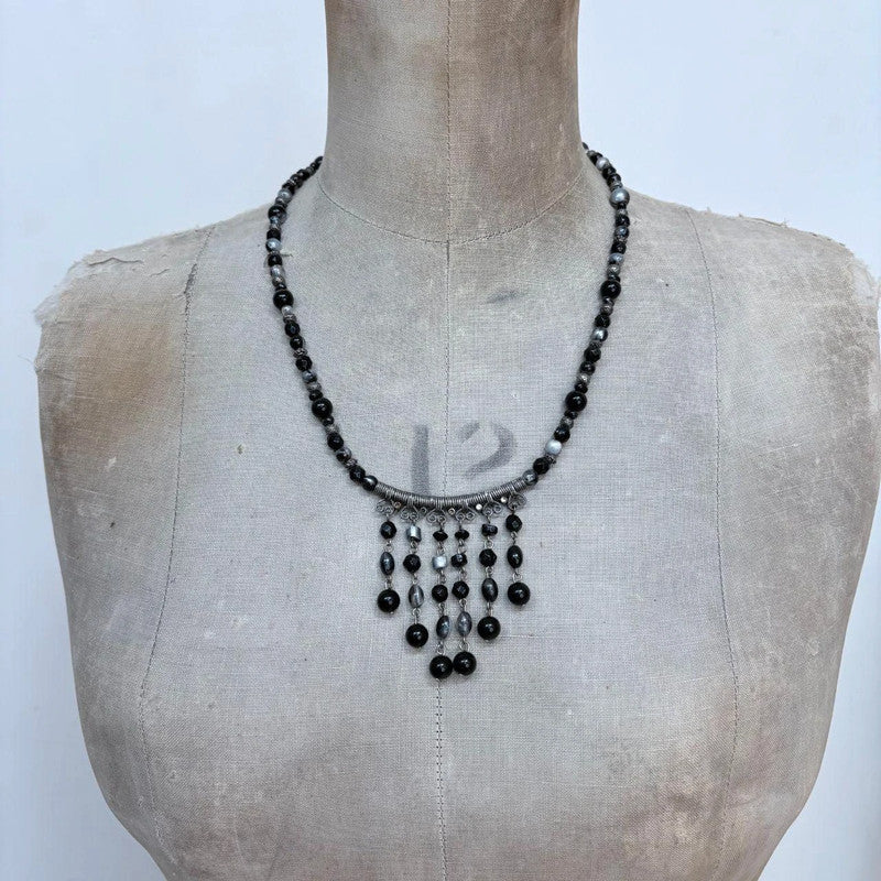 black beaded boho grunge necklace