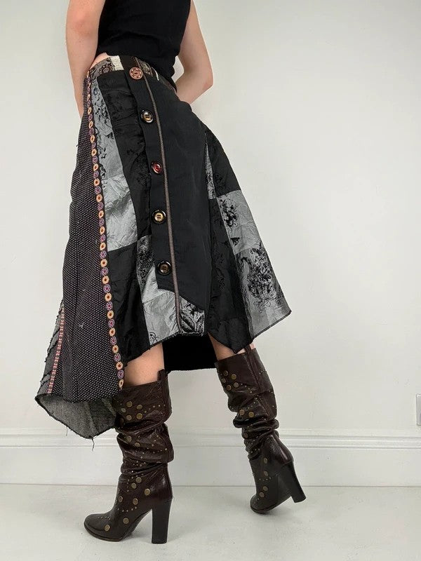 Patchwork embroidered asymmetric skirt