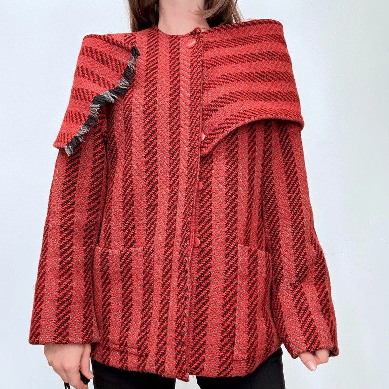 Christian Dior herringbone wrap scarf wool coat