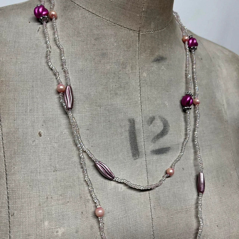 Long pink beaded necklace