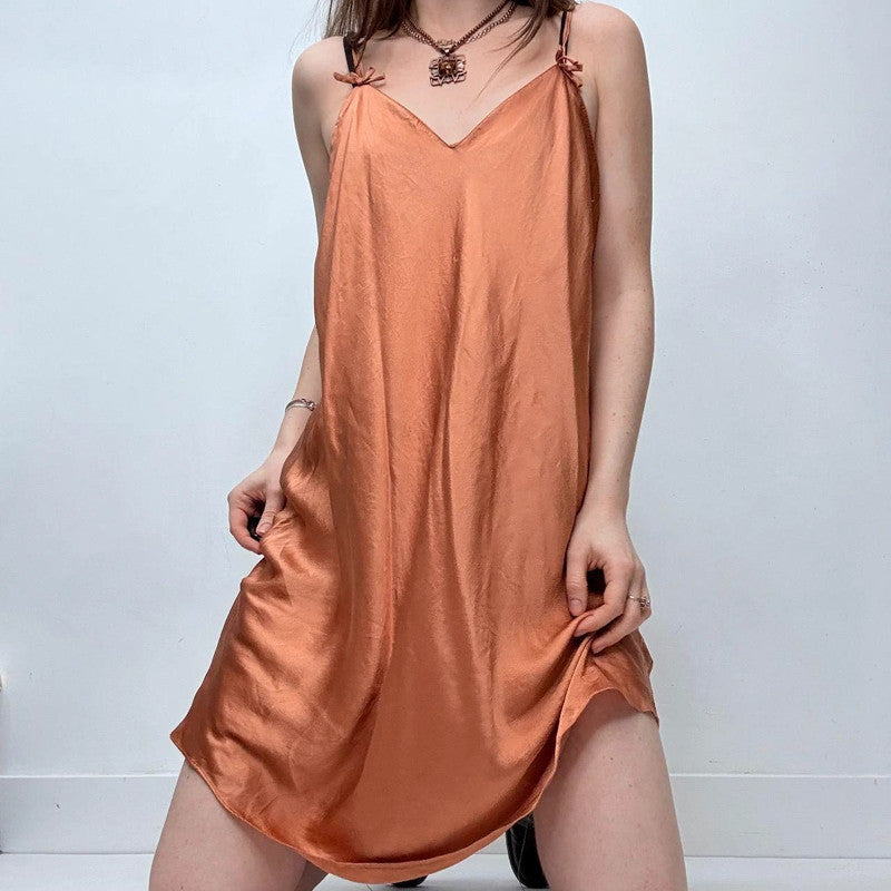 tan flared silk mini cami slip dress