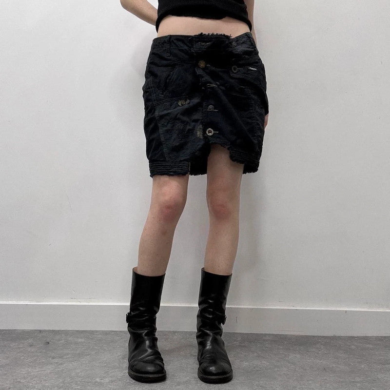 distressed patchwork asymmetric skirt