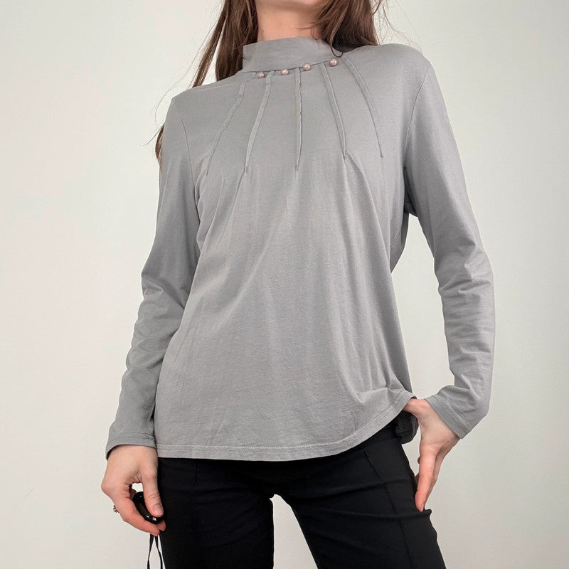 grey pleated long sleeve top