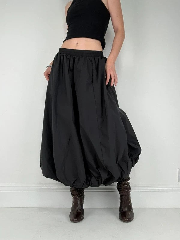 Black gathered puff balloon maxi skirt