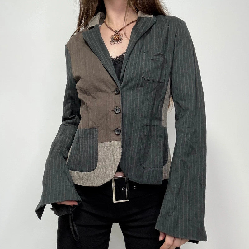 pinstripe crinkle patchwork fitted jacket
