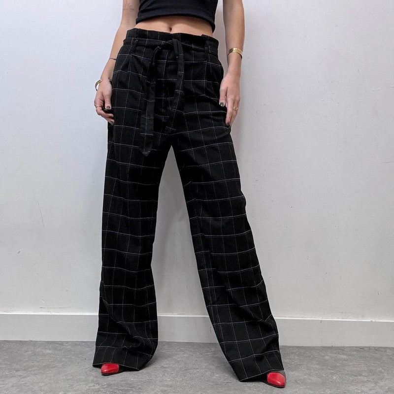 wide leg oversized checked suit trousers