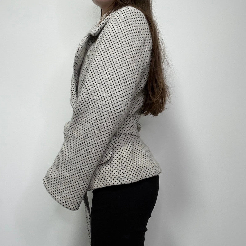 cream wool polkadot flared pea coat