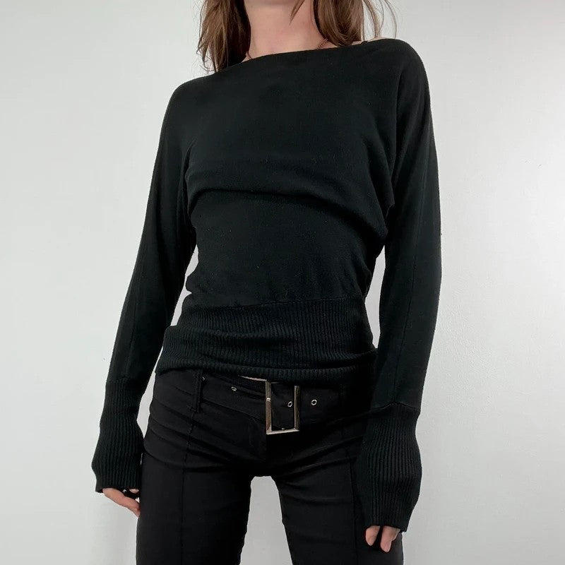 slouchy batwing slash neck ribbed jumper