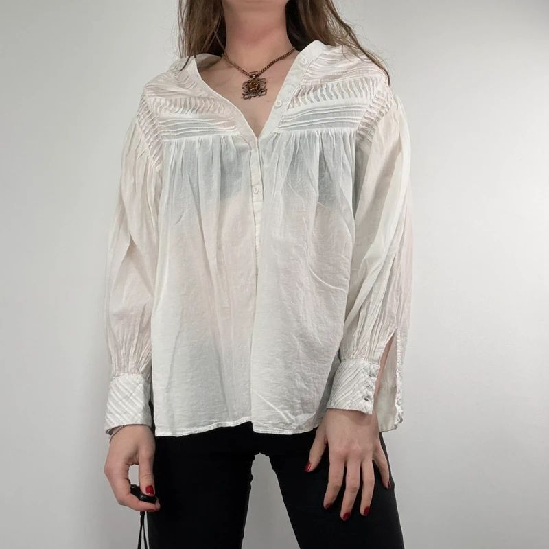white cotton pleated flared french blouse Orfeo Paris