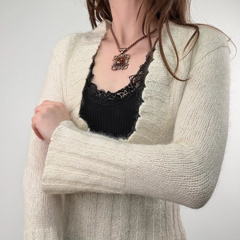 cream mohair knit slouch low neck jumper