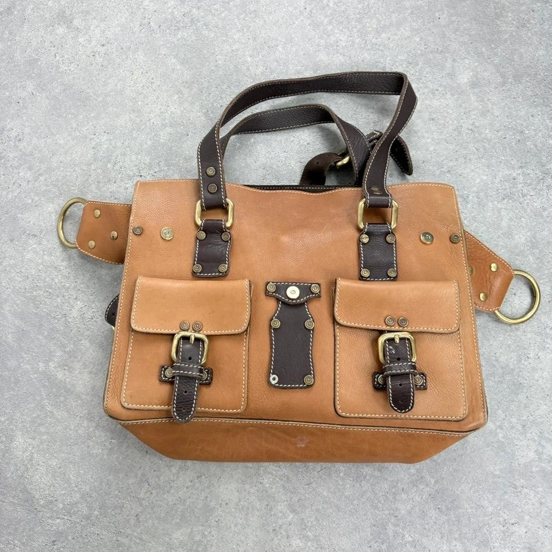 Tan leather Y2K buckle city handbag