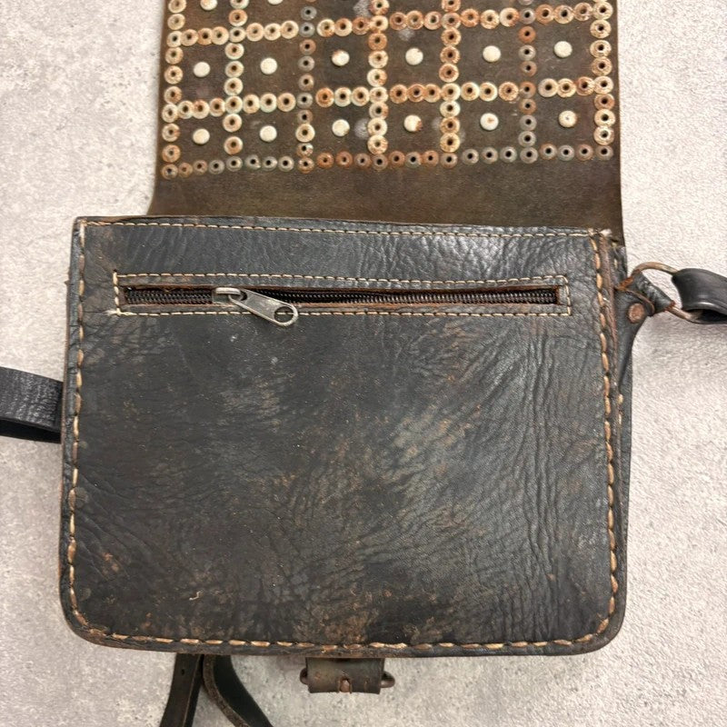 Black leather studded coin bag