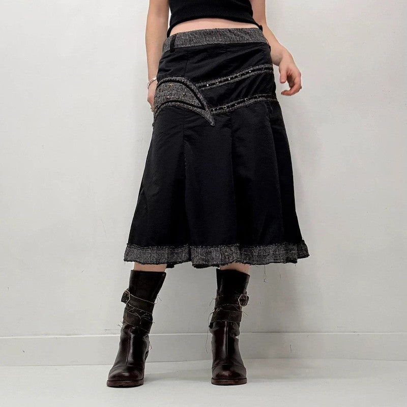 black gothic layered midi skirt