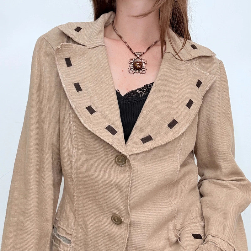 brown flared woven stitch jacket