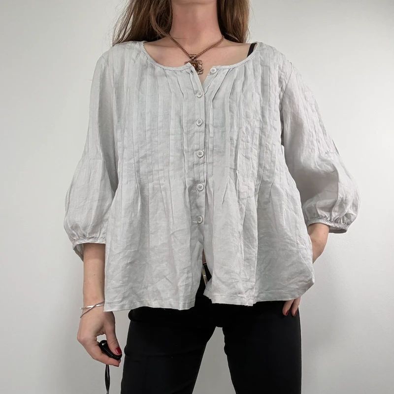 french grey pleated linen shirt