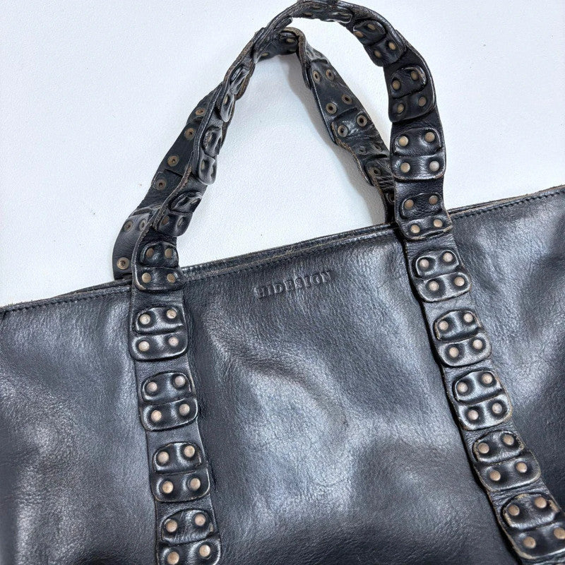black leather studded eyelet bag