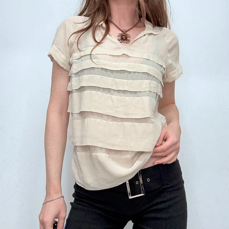 cream silk layered flutter blouse