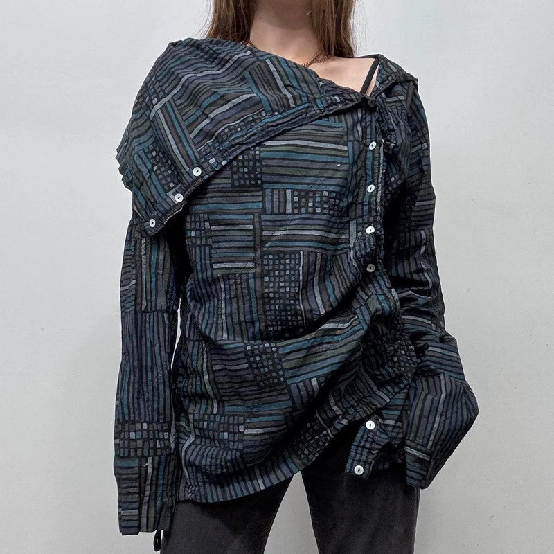 asymmetric gathered patterned shirt