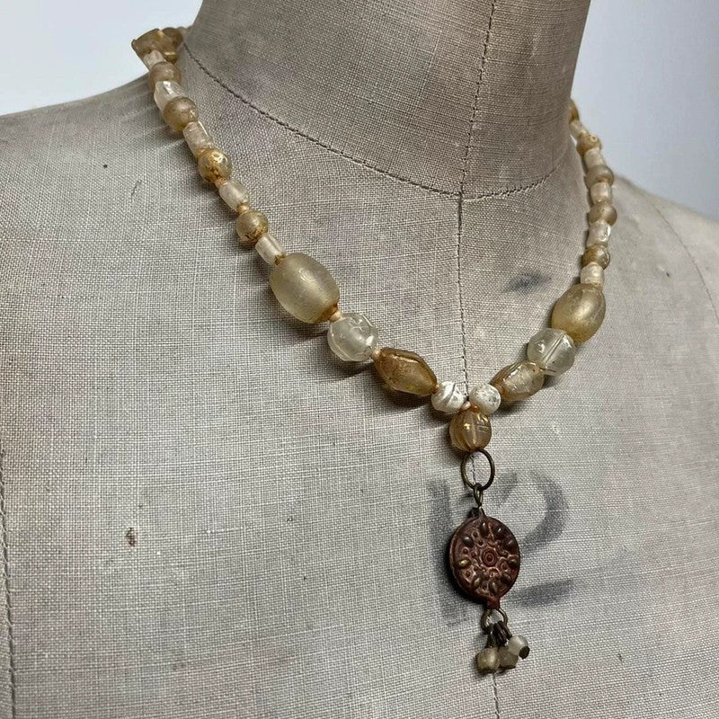 Hippie boho distressed bead necklace