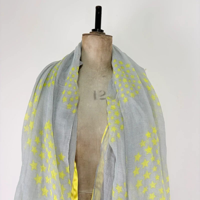 Sheer grey cotton shawl boho patchwork scarf