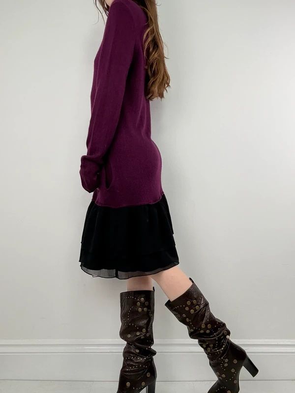 burgundy Maje layered long sleeve dress