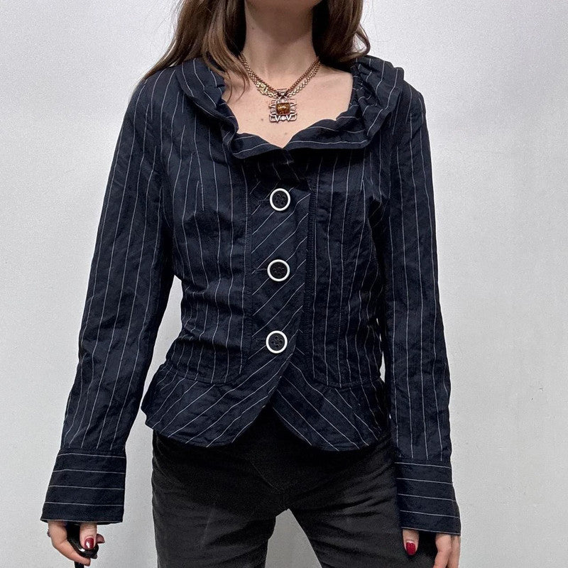 pinstripe structured flared shirt jacket