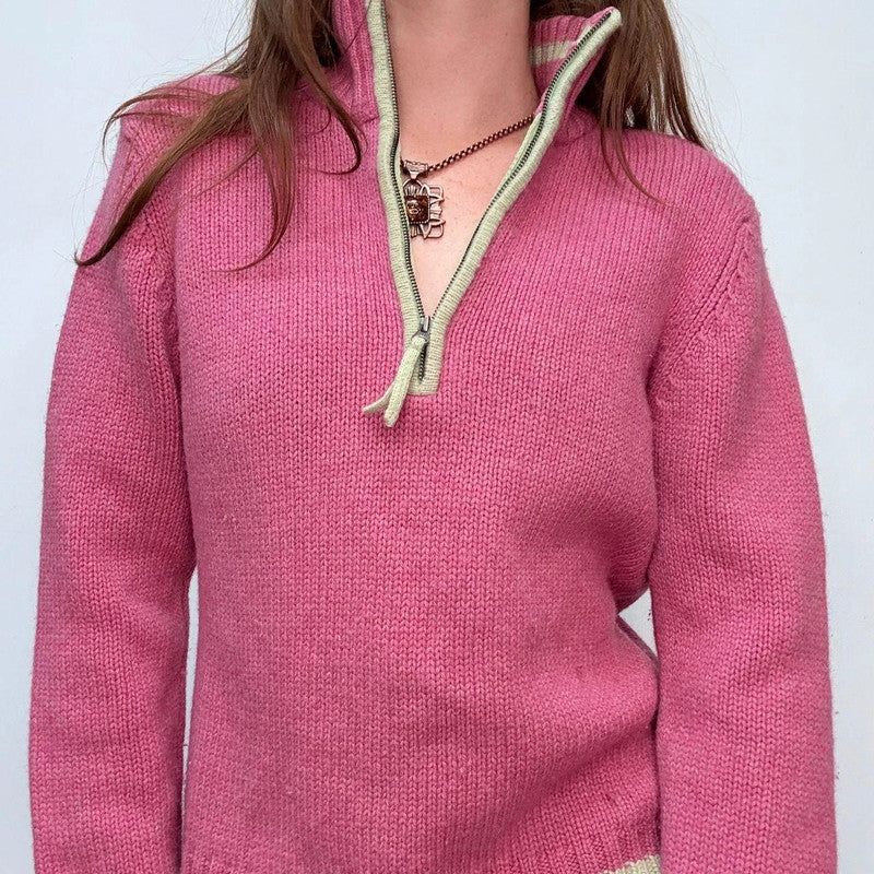pink wool knitted preppy jumper